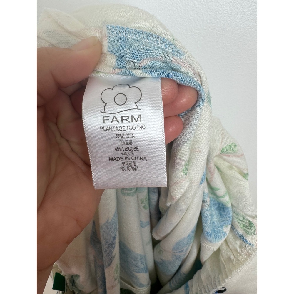 Tropical Farm Rio Womens S Strapless Jumpsuit White Blue Macaw Linen Blend Tie - Picture 5 of 13